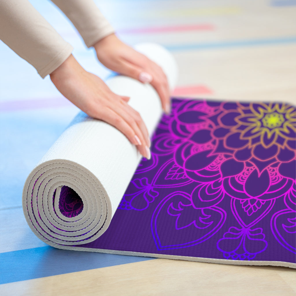 Mandala Foam Yoga Mat - Deep Purple Floral Design for Serenity