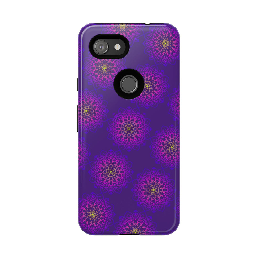 Intricate Purple Floral iPhone Case with Bold Mandala Design