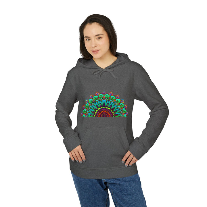 Neon Mandala Adidas Fleece Hoodie featuring colorful mandala design on soft fleece material perfect for casual, comfortable wear