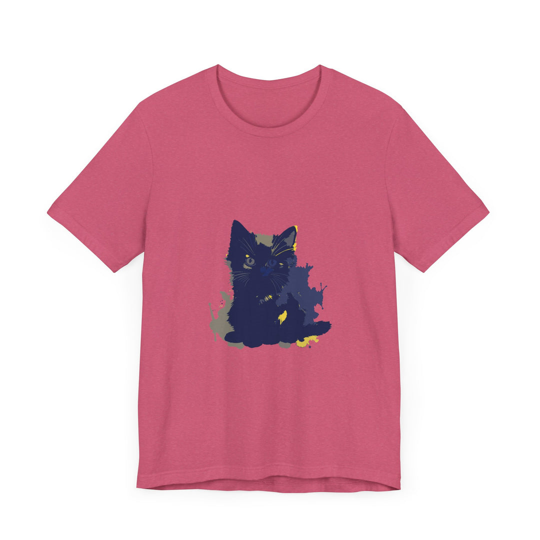 Midnight Blue Cat Mystery T-Shirt, a stylish and comfortable shirt featuring a mysterious cat design on a deep blue background