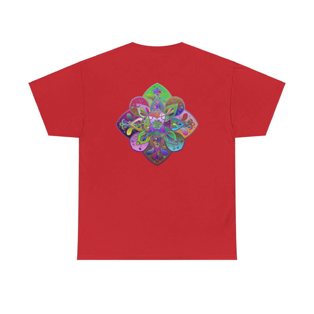 Beautiful handmade mandala art design on a soft cotton unisex t-shirt, perfect for yoga and mindfulness practices