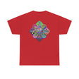 Beautiful handmade mandala art design on a soft cotton unisex t-shirt, perfect for yoga and mindfulness practices
