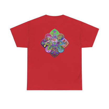 Beautiful handmade mandala art design on a soft cotton unisex t-shirt, perfect for yoga and mindfulness practices