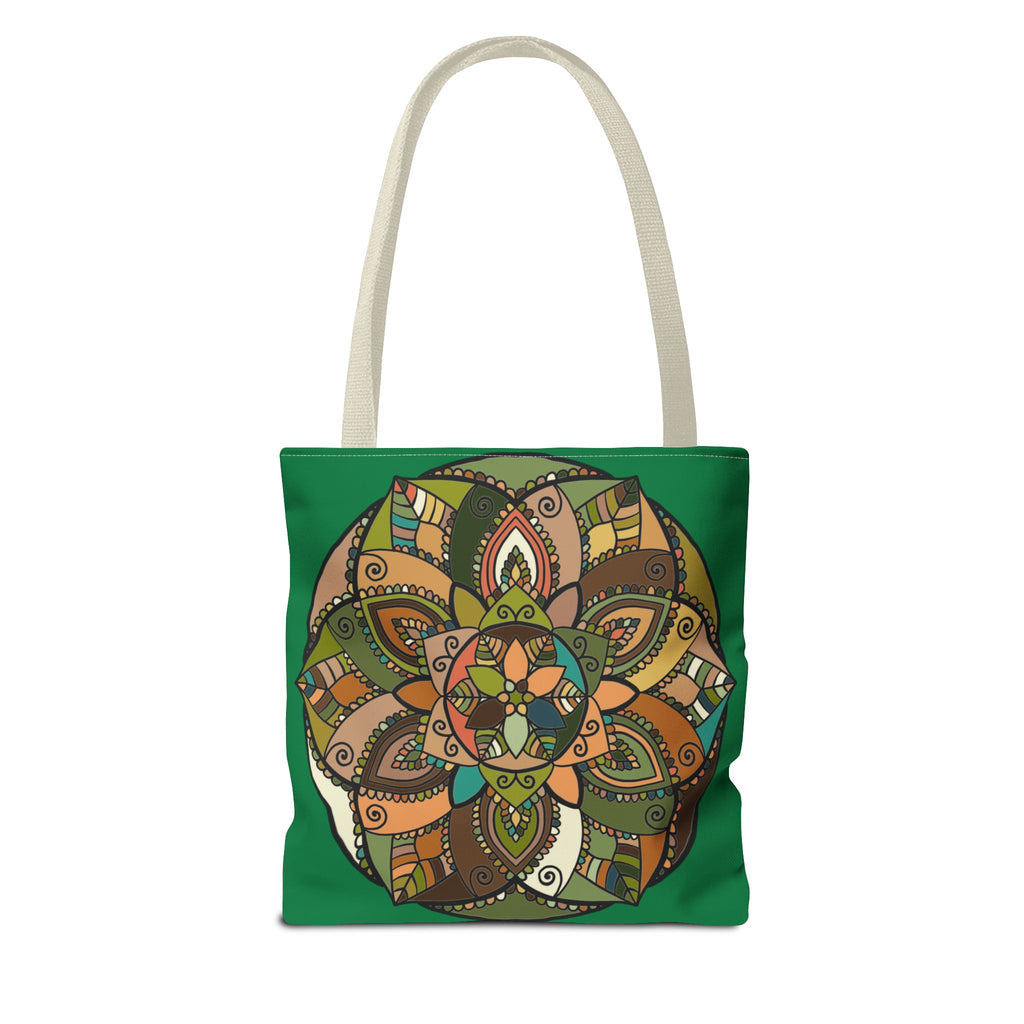 Boho Mandala Tote Bag — Green Floral Pattern AOP Shopper