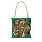 Boho Mandala Tote Bag — Green Floral Pattern AOP Shopper