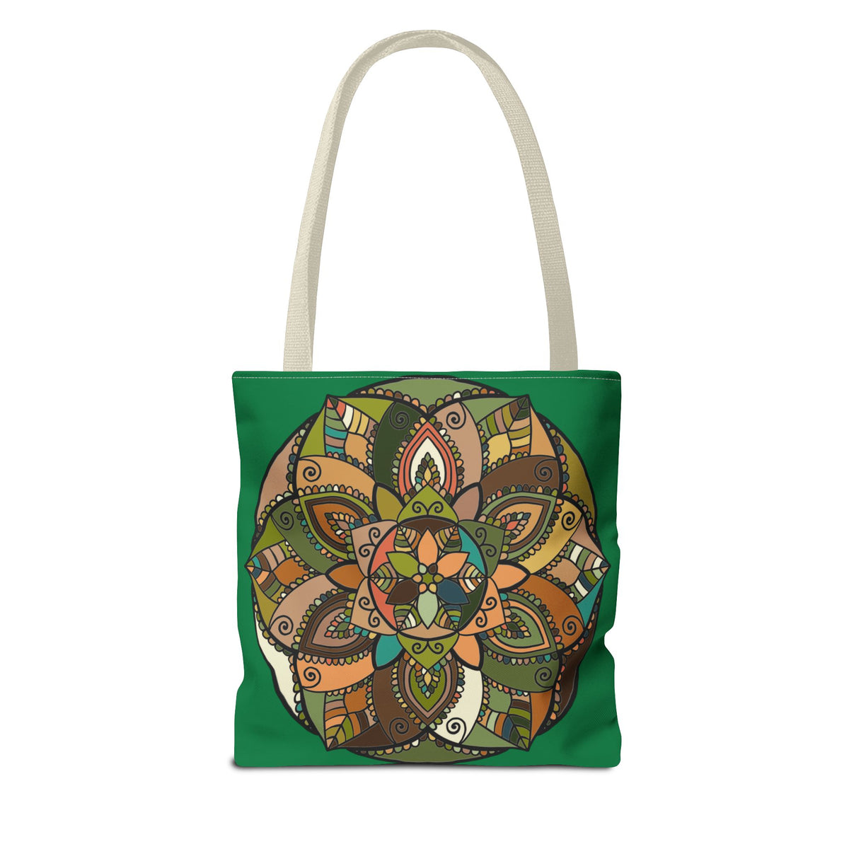 Boho Mandala Tote Bag — Green Floral Pattern AOP Shopper