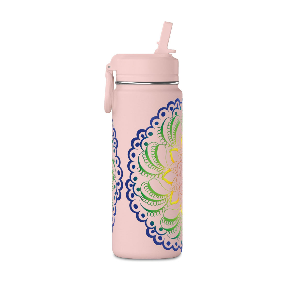 20oz Floral Mandala Water Bottle — Rainbow Lotus Reusable Straw Bottle