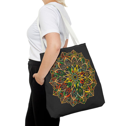 Hand-drawn Mandala Art Tote Bag with intricate and colorful design