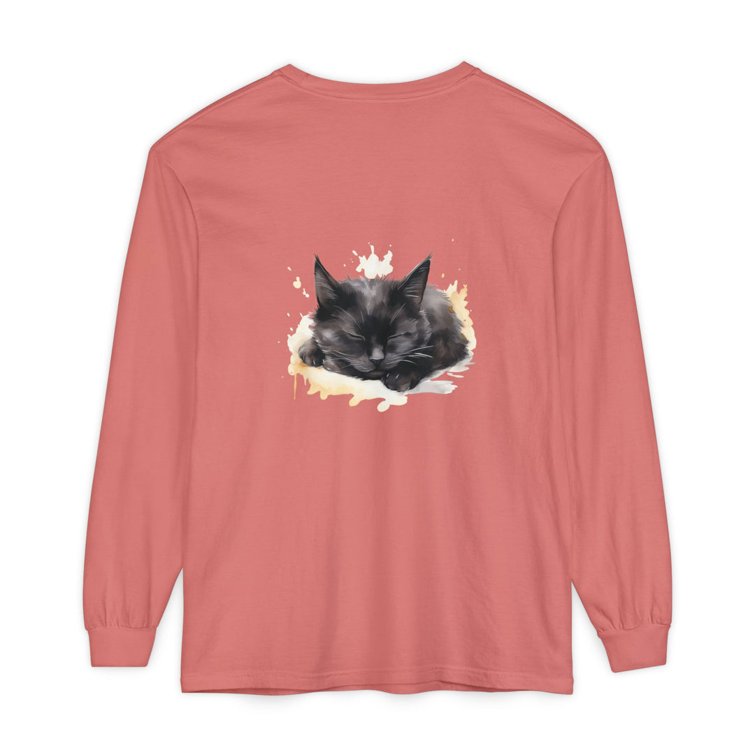 Langarm-T-Shirt mit Aquarellmotiv „Schlafende Katze“