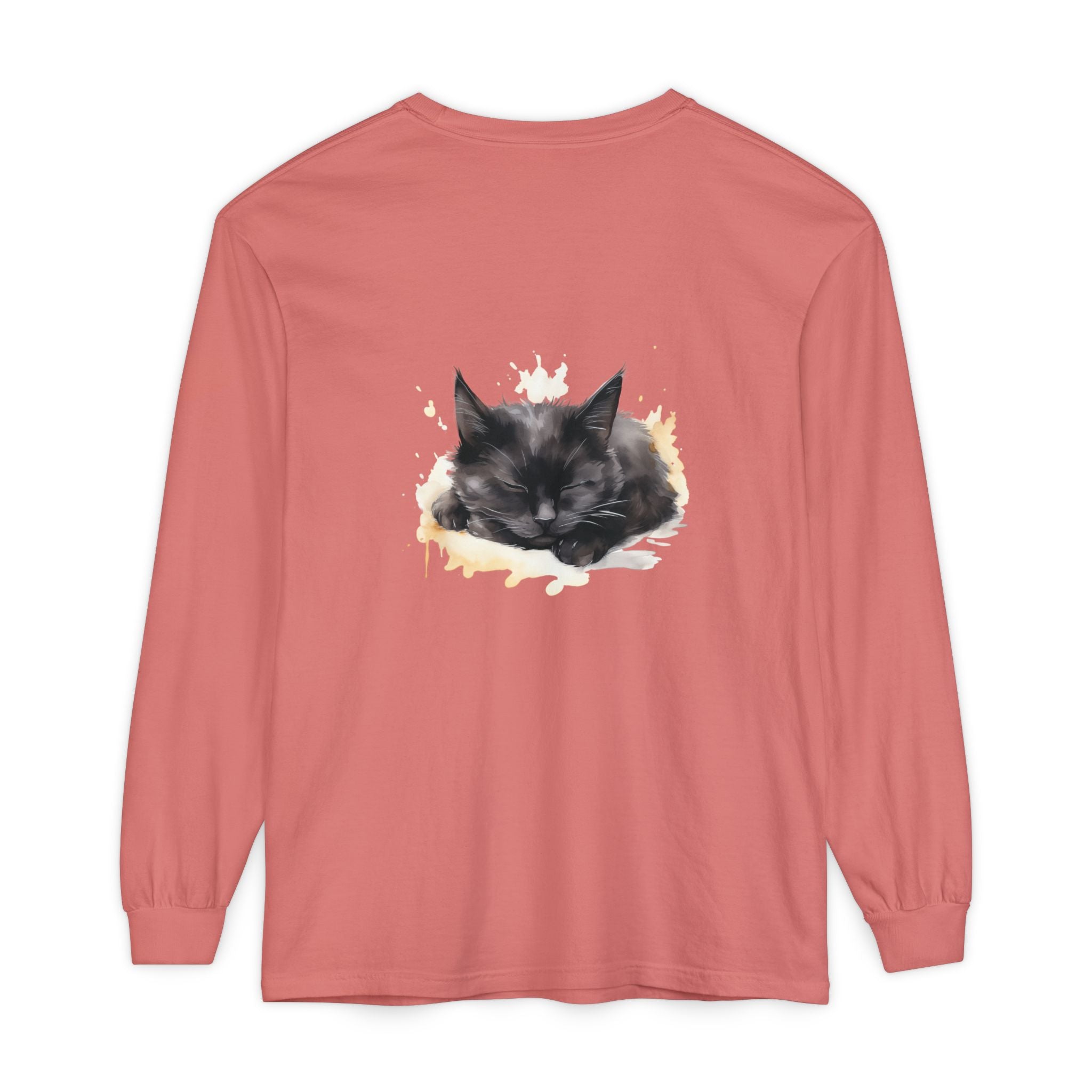 Sleepy Cat Watercolor Long Sleeve T-Shirt