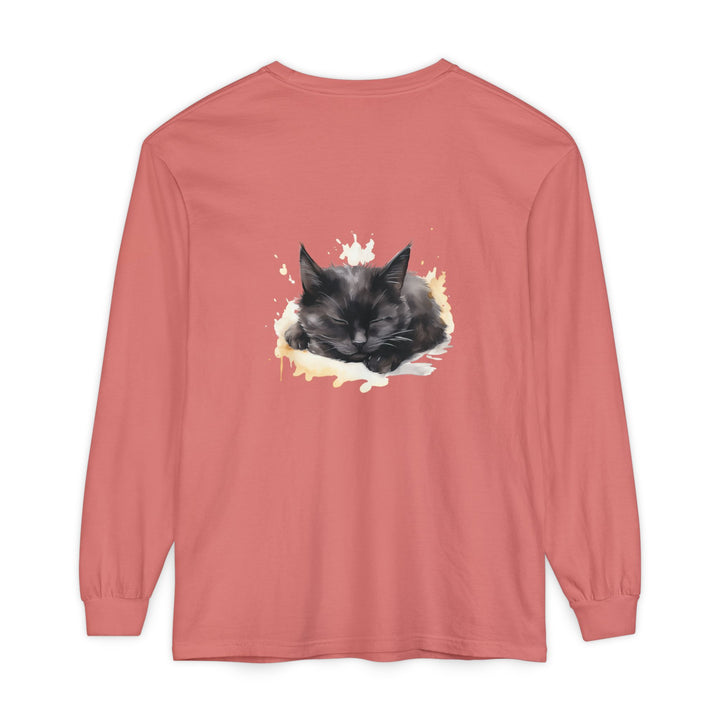 Langarm-T-Shirt mit Aquarellmotiv „Schlafende Katze“