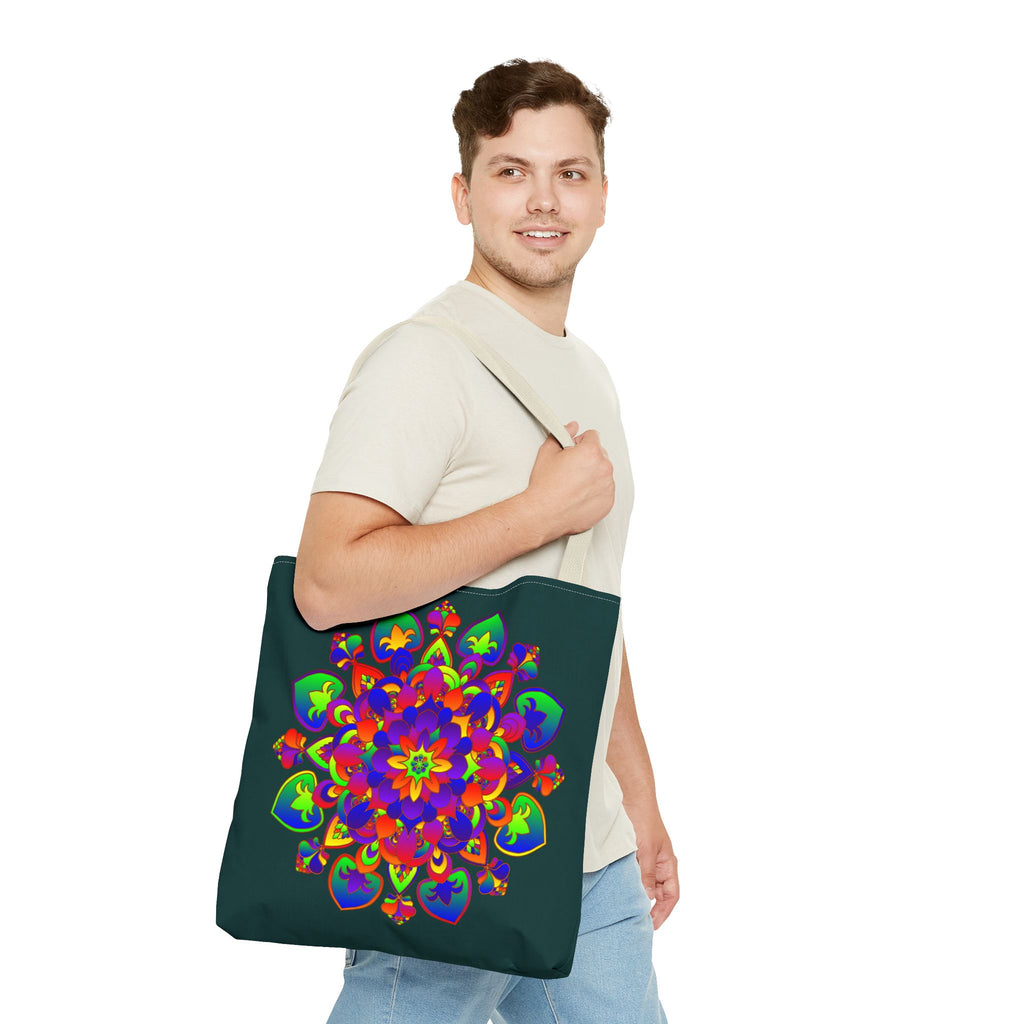 Colorful Mandala Mystical Nature Tote Bag with intricate floral and geometric patterns, perfect for carrying books, groceries, and everyday essentials