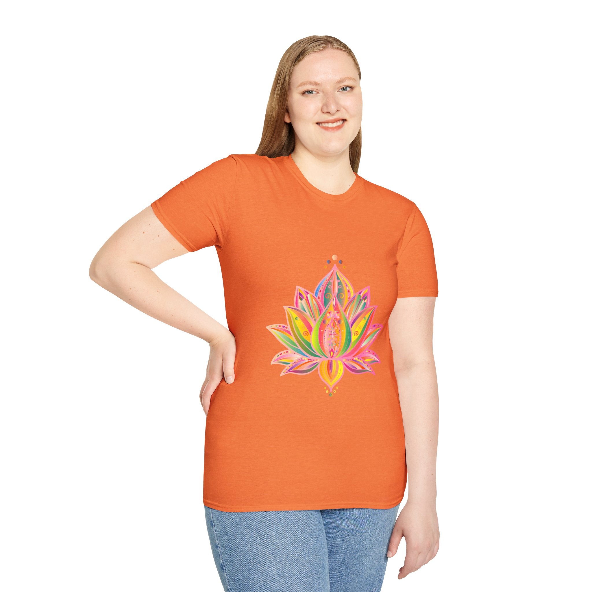 Lotus Mandala Unisex T-Shirt showcasing a hand-drawn, unique design by Blululi