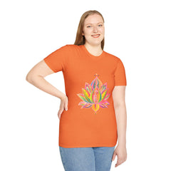 Lotus Mandala Unisex T-Shirt showcasing a hand-drawn, unique design by Blululi