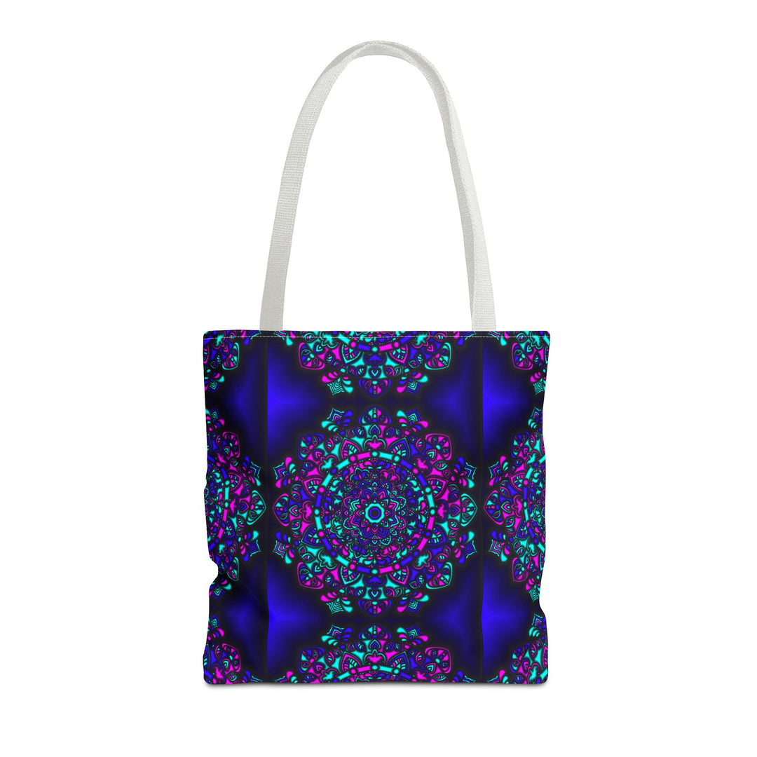 Kaleidoscope Mandala Tote Bag — Vibrant Neon Floral Pattern