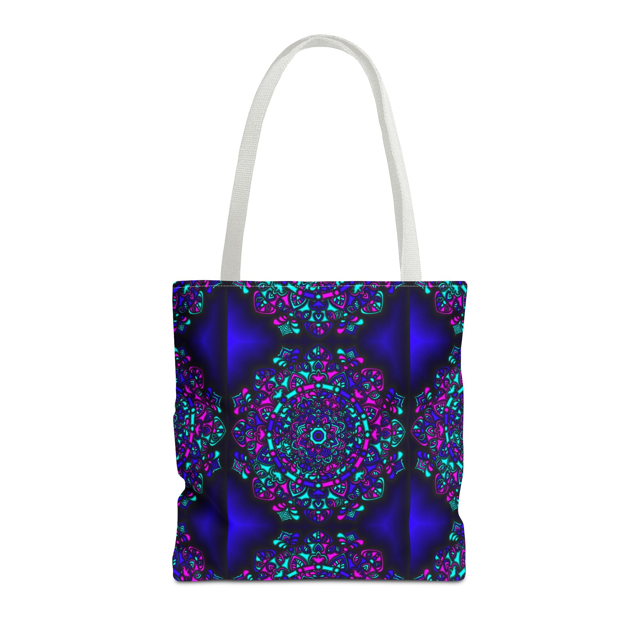 Kaleidoscope Mandala Tote Bag — Vibrant Neon Floral Pattern