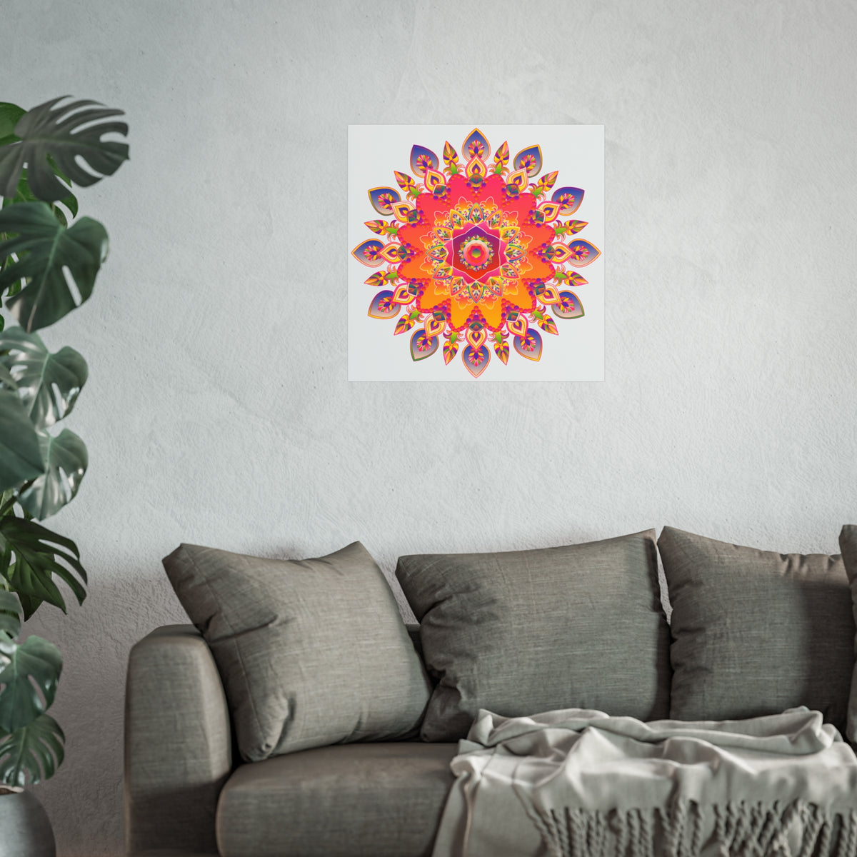 Vibrant Floral Mandala Fine Art Poster — Boho Wall Decor for Living Room & Meditation
