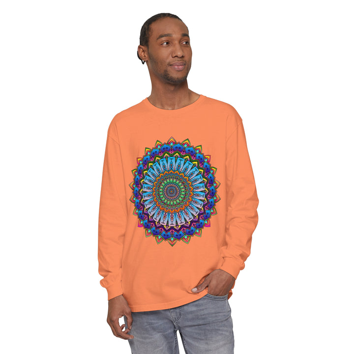 Unisex long sleeve t-shirt with captivating and colorful mandala design