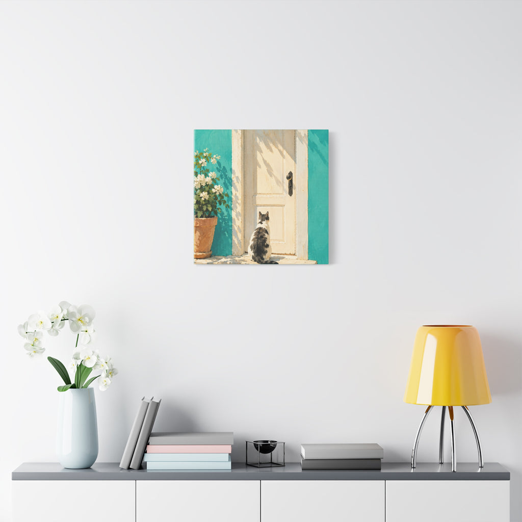 Sunlit Doorway Cat Canvas Wall Art