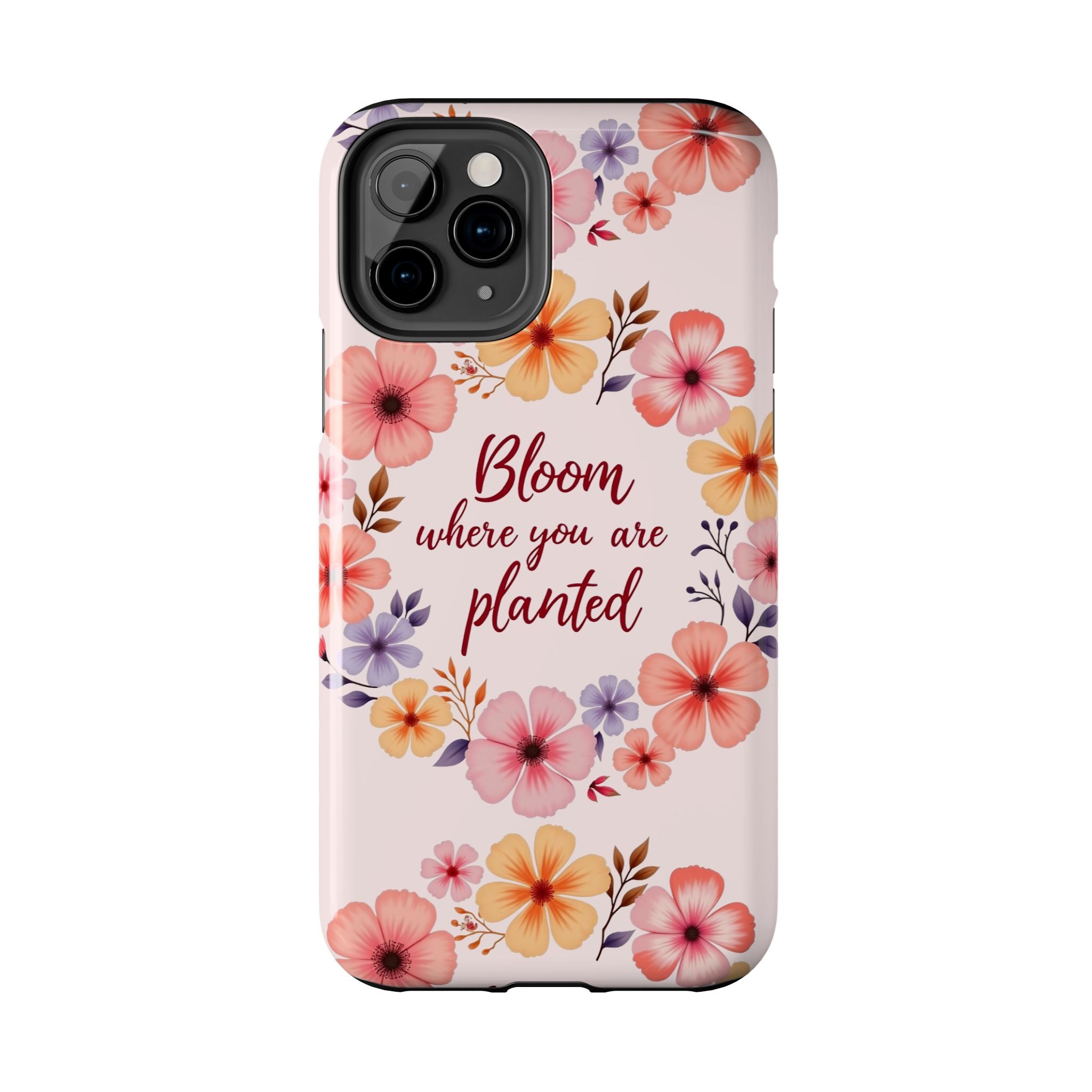 High-quality light pink phone case with flower garland design, perfect for adding a touch of natural beauty to your device