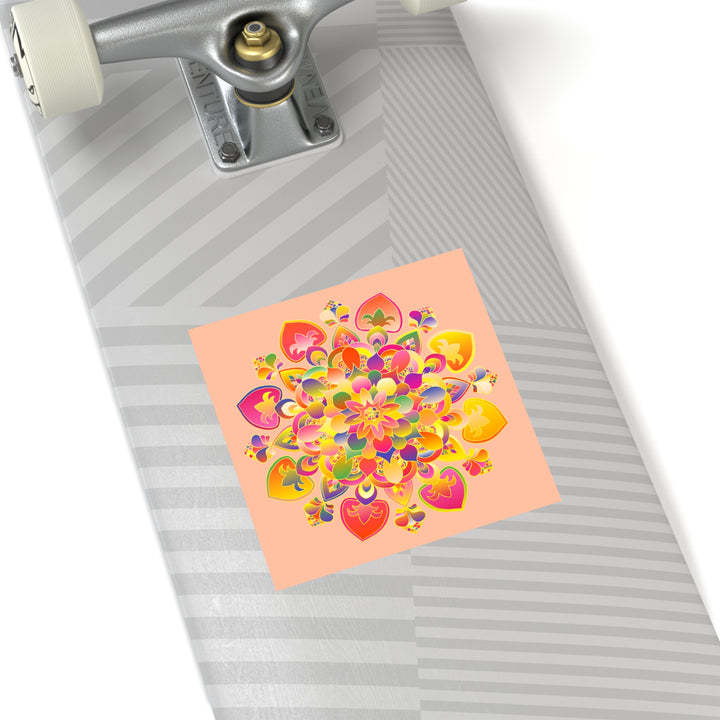 Hand-Drawn Mandala Laminate Stickers – Gold, Red, and Green on Peach