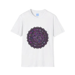 Softstyle unisex t-shirt featuring hand-drawn purple mandala art design