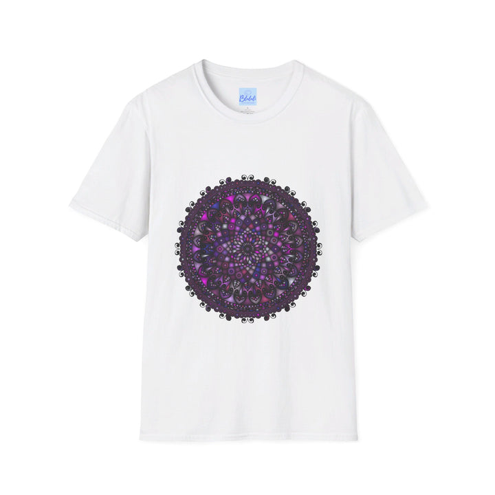 Softstyle unisex t-shirt featuring hand-drawn purple mandala art design