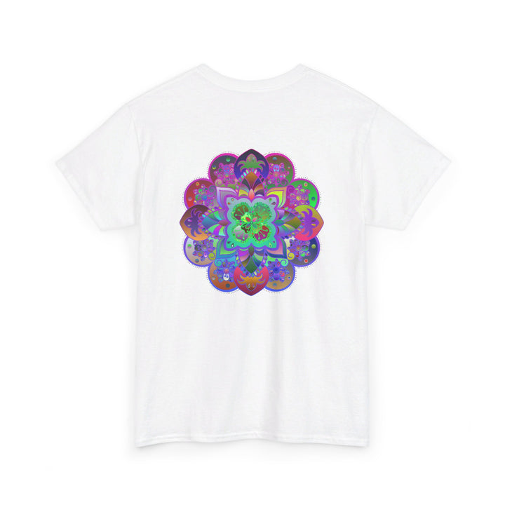 Mandala art design featuring intricate patterns and symbols, printed on a comfortable unisex heavy cotton tee for yoga and mindfulness enthusiasts