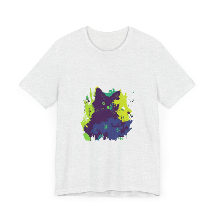 Black Cat Mystery - Abstract T-Shirt, featuring a striking black cat design on a high-quality, comfortable cotton shirt