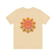 A beautiful vibrant mandala tee shirt featuring spiritual symbols for peace and harmony, perfect for expressing your inner tranquility and positive energy