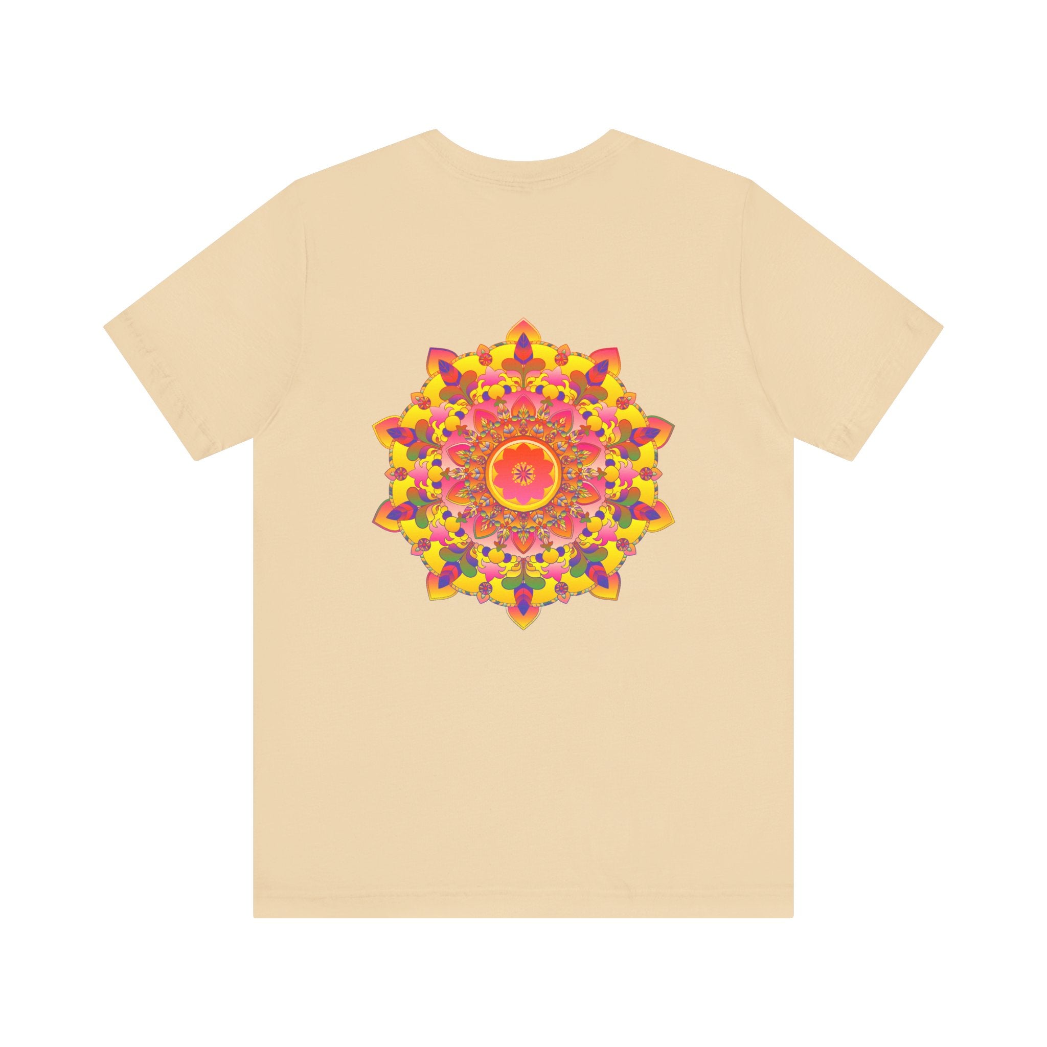 A beautiful vibrant mandala tee shirt featuring spiritual symbols for peace and harmony, perfect for expressing your inner tranquility and positive energy