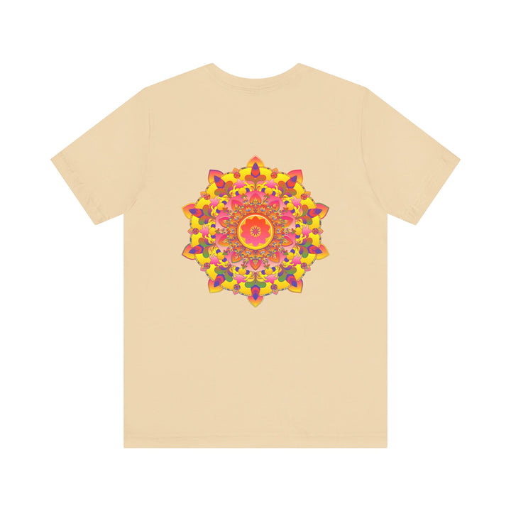 A beautiful vibrant mandala tee shirt featuring spiritual symbols for peace and harmony, perfect for expressing your inner tranquility and positive energy