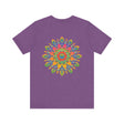 Colorful psychedelic mandala t-shirt with spiritual peace design for men and women