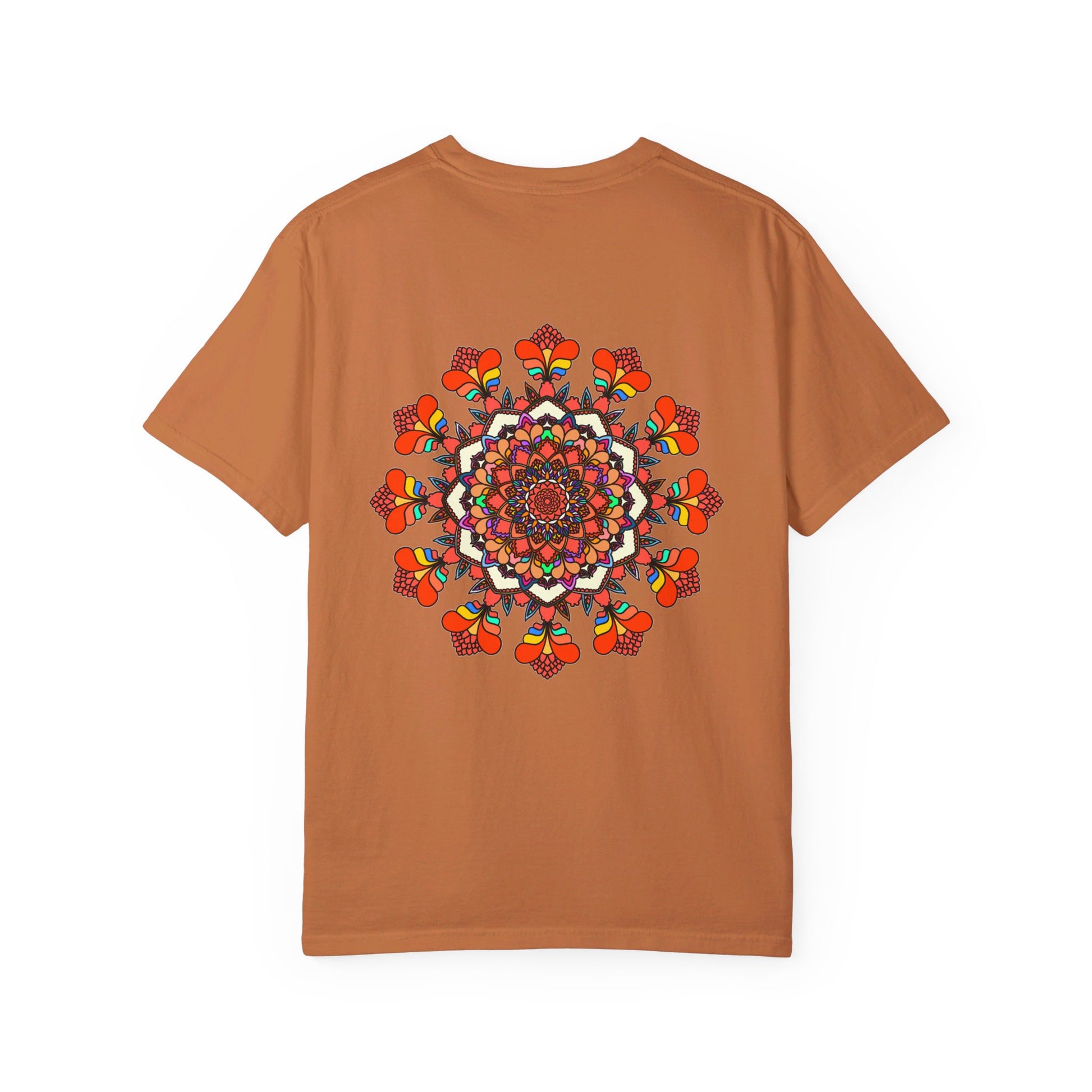 Unisex Mandala T-Shirt featuring intricate hand-drawn mandala art on 100% ring-spun cotton, garment-dyed for exceptional comfort and style