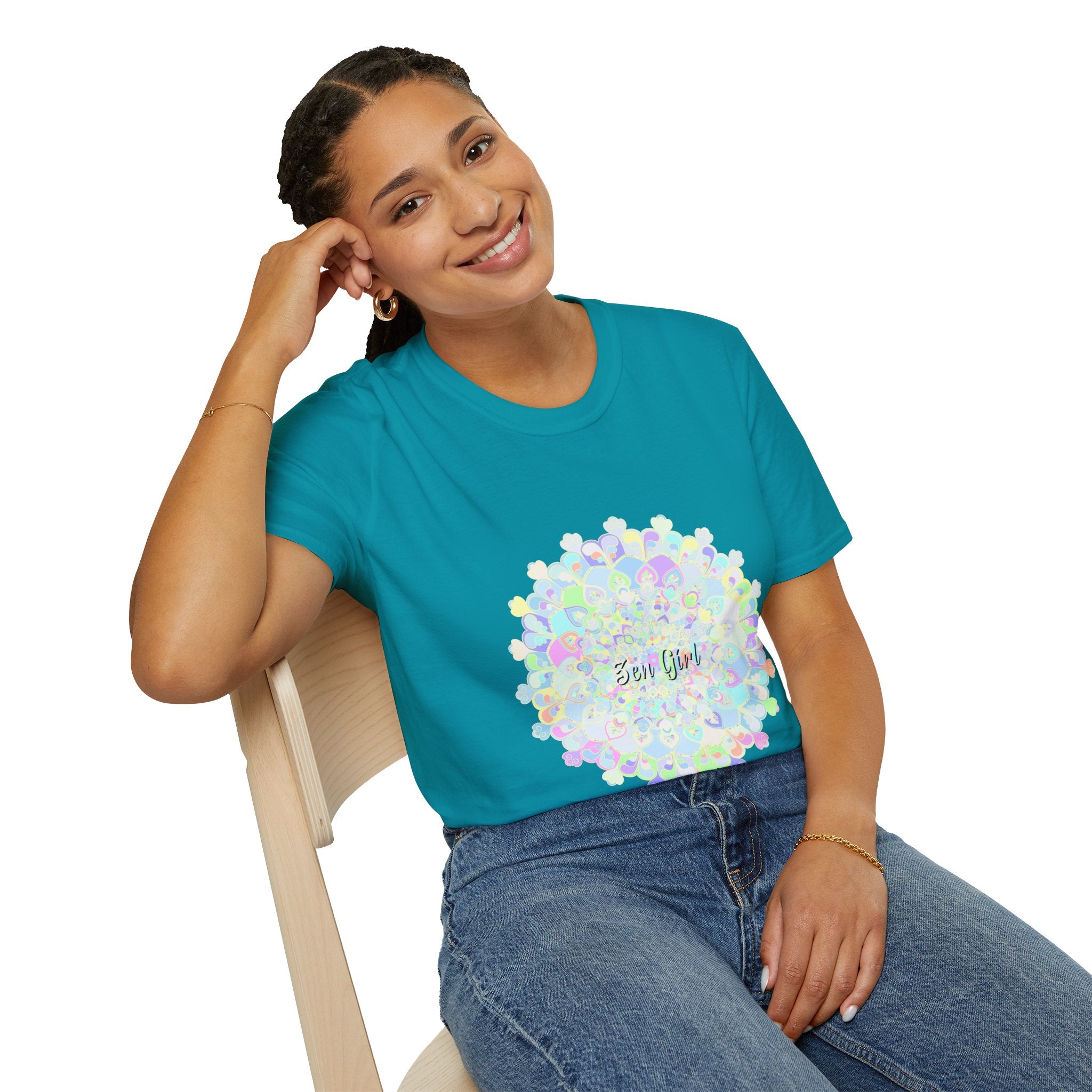 Colorful mandala design t-shirt with intricate patterns and vibrant hues