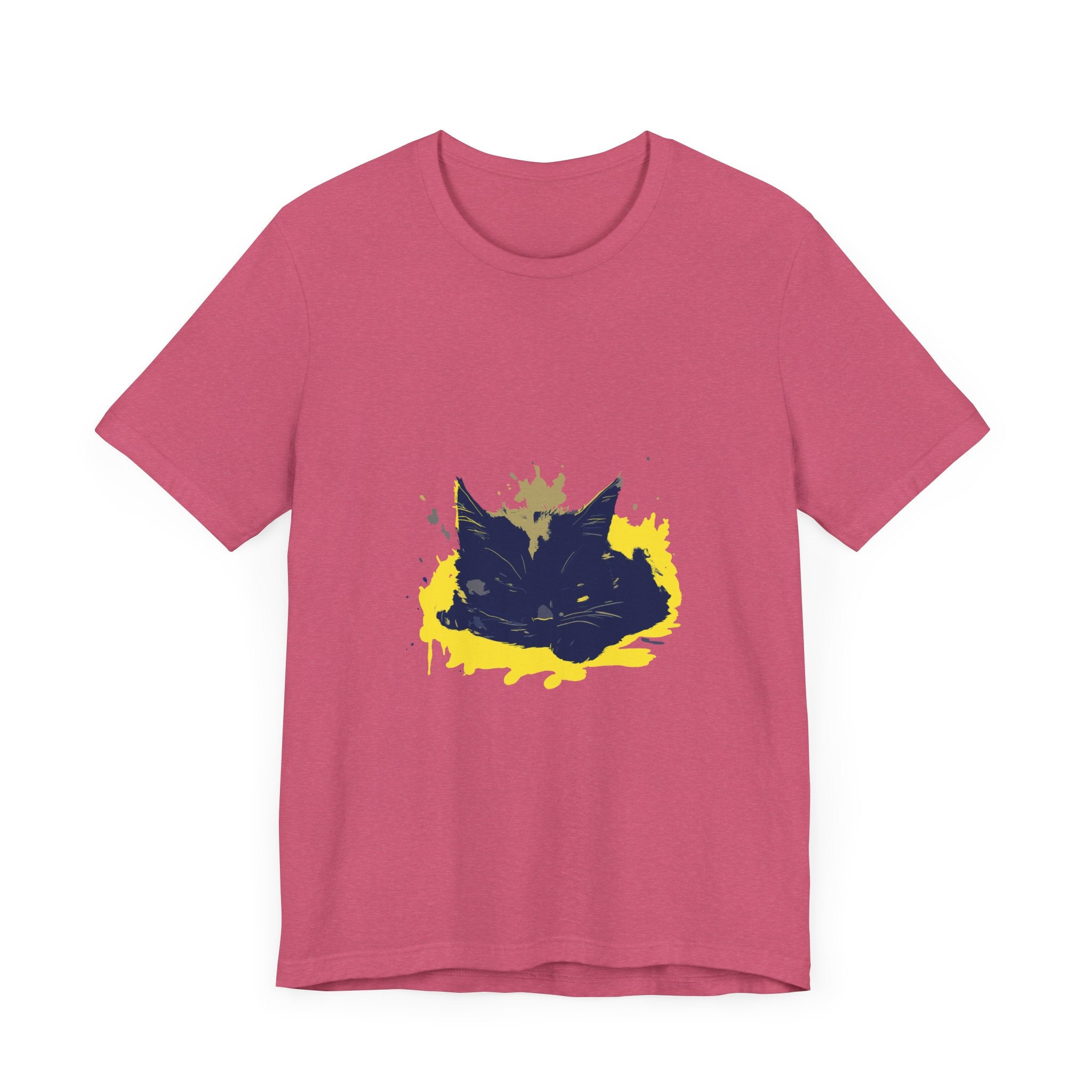 Black Cat Mystery - Street Art T-Shirt: A black t-shirt featuring a mysterious black cat street art design