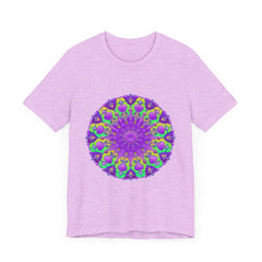 Vibrant purple and green mandala tee with intricate and mesmerizing design
