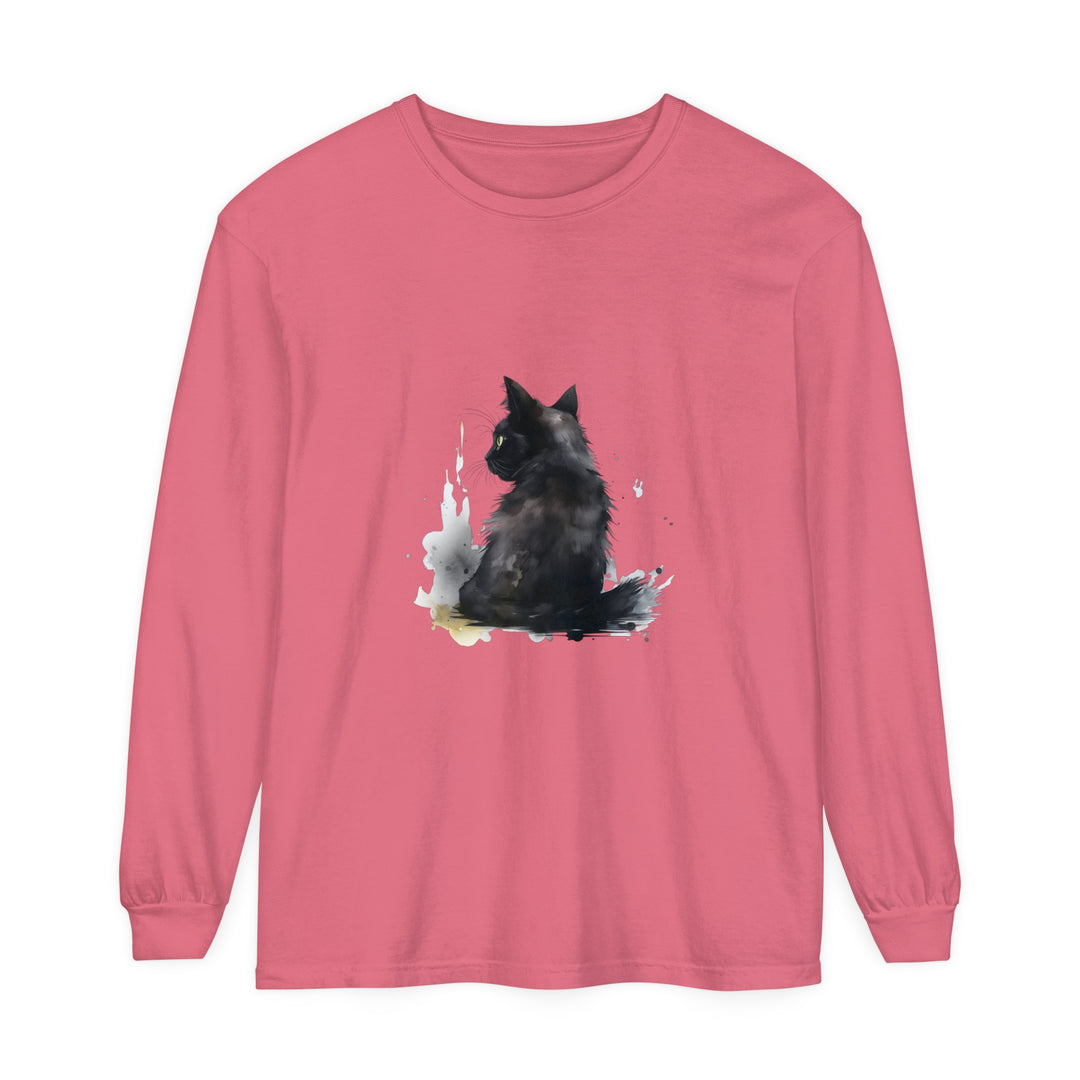 Black Cat Watercolor Dream long sleeve t-shirt featuring vibrant watercolor design