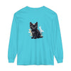 Black watercolor kitten design on a comfortable long sleeve t-shirt