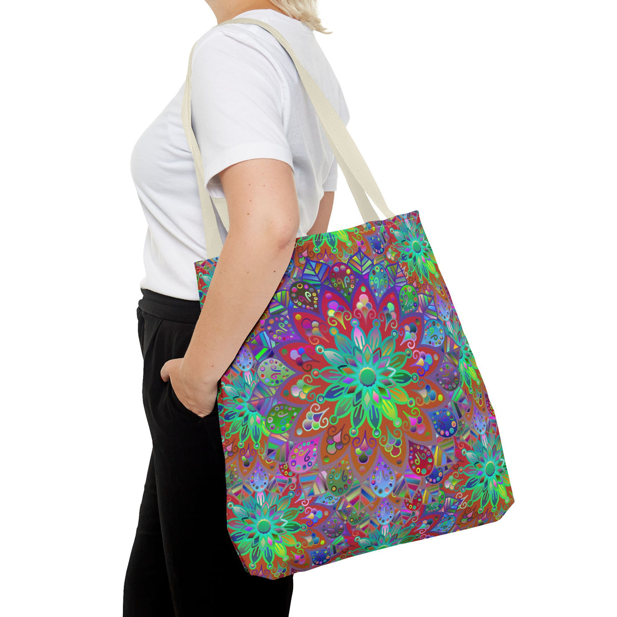 Psychedelic Mandala Tote Bag — Colorful Boho All-Over Print Tote