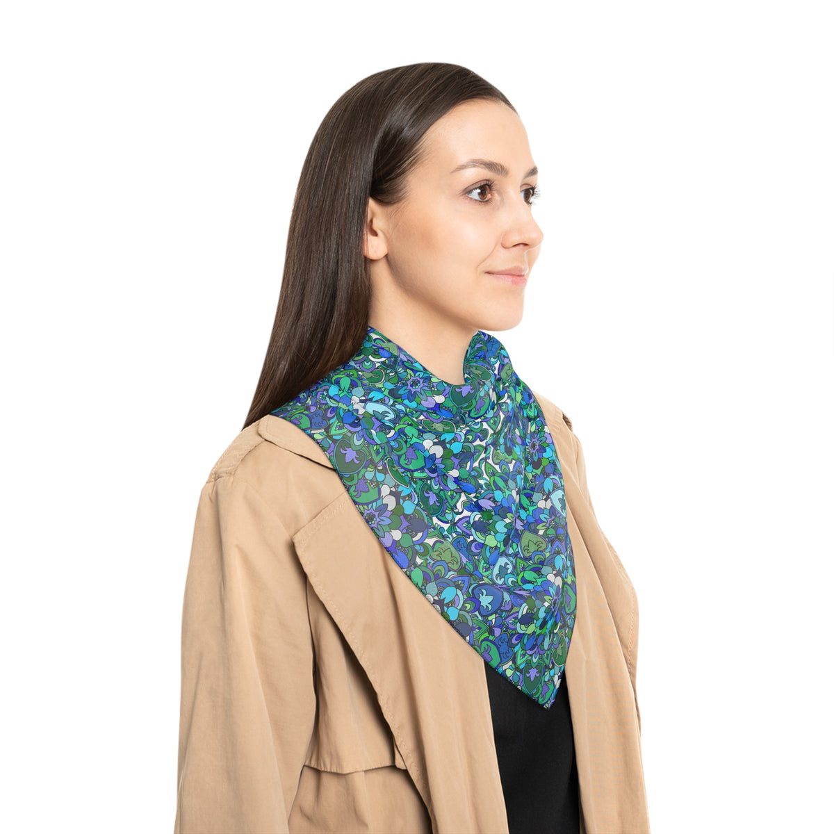 Blau-grüner Schal im Seiden-Look mit Blumenmuster — Leichter Halsschal mit Muster
