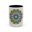 Beautiful mandala art mug featuring vibrant, colorful designs for a serene and calming experience