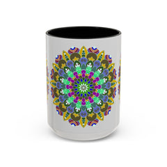 Beautiful mandala art mug featuring vibrant, colorful designs for a serene and calming experience