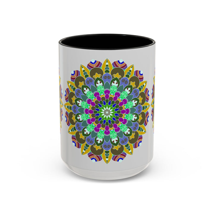 Beautiful mandala art mug featuring vibrant, colorful designs for a serene and calming experience