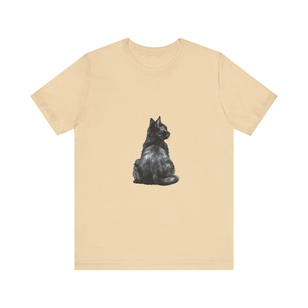 A magical black cat with piercing yellow eyes on a soft cotton t-shirt for cat lovers