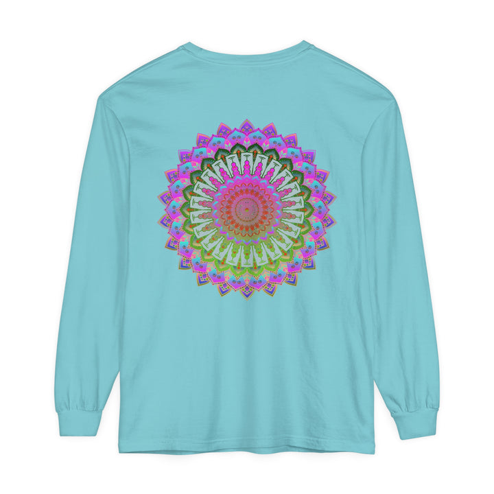 Colorful and intricate mandala design on a unisex long sleeve t-shirt