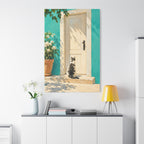 Sunlit Doorway Cat Canvas Wall Art