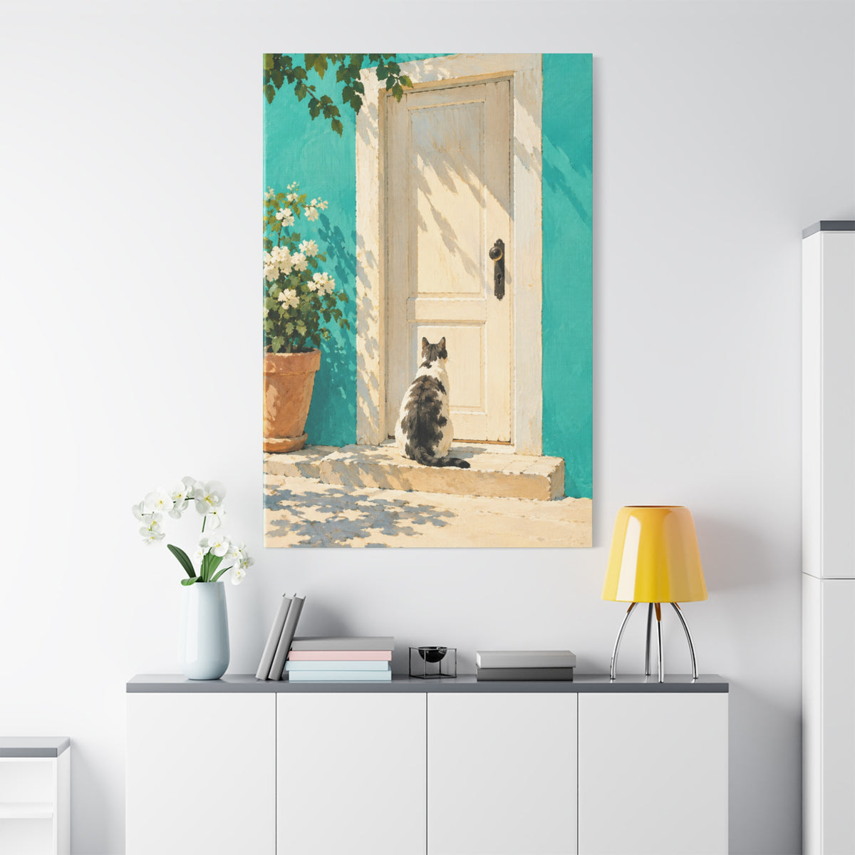 Sunlit Doorway Cat Canvas Wall Art