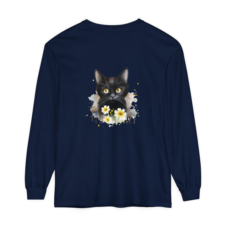 Black Cat Watercolor Floral Unisex T-Shirt featuring a beautiful watercolor floral design