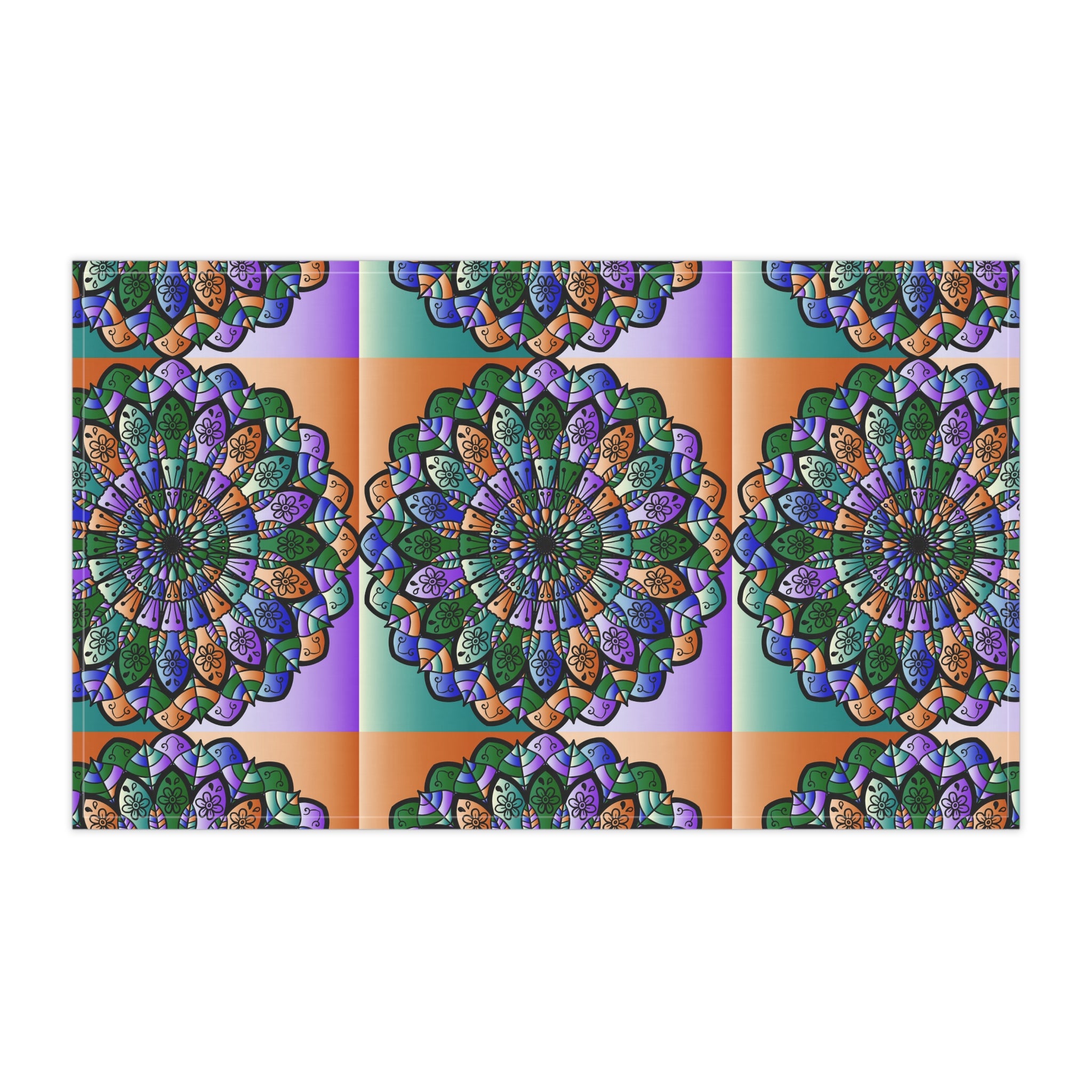 Mandala Pattern Kitchen Towels in Bold Green and Purple Hues